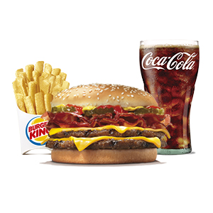 Gigantic Double Cheese Bacon XXL menu with fanta Orange & classic French fries
