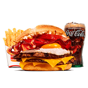 Gigantic Double King Egg menu with coca-cola light & onion rings